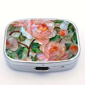 New Pink Floral Mother of Pearl Look Pill Box #183